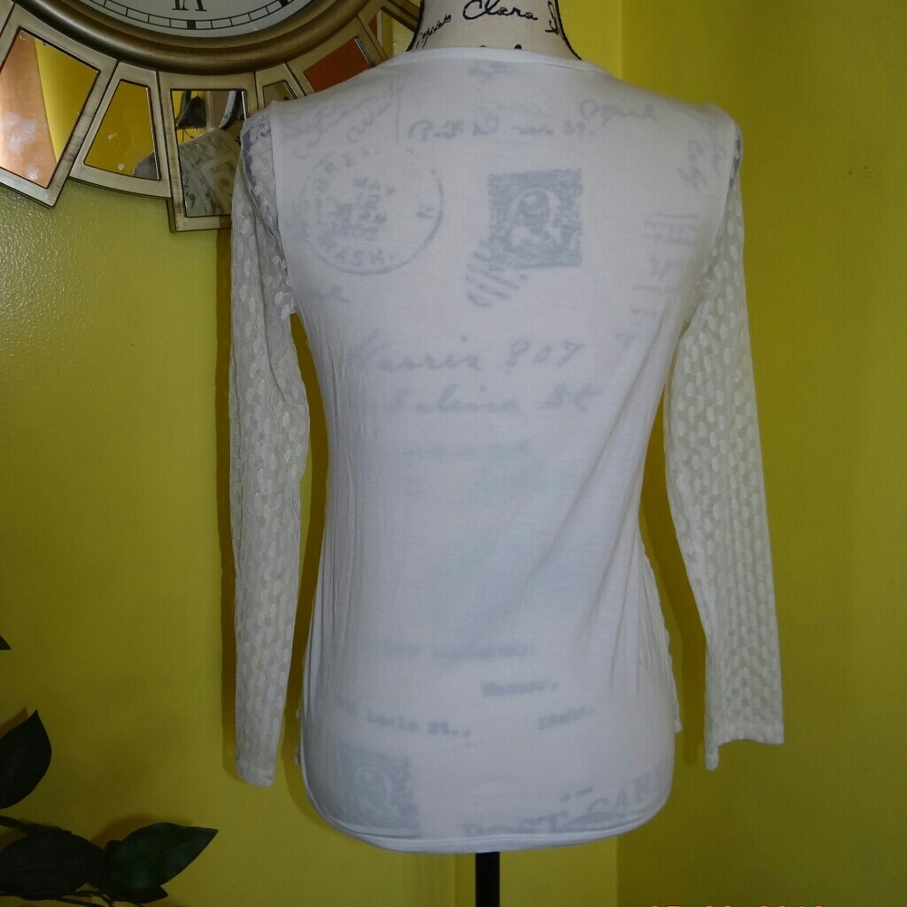 INC International Concepts White Lace Long Sleeve Top - Picture 4 of 6